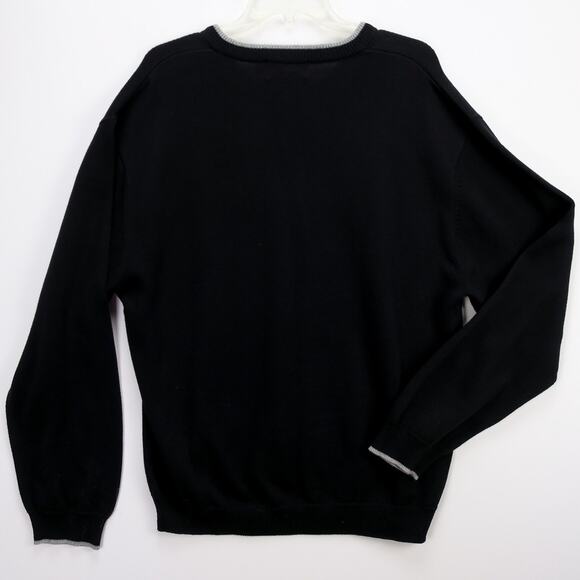 Black Cotton V-Neck Sweater Men’s L Silver Trim Pullover | Chaps Ralph Lauren - Picture 8 of 9